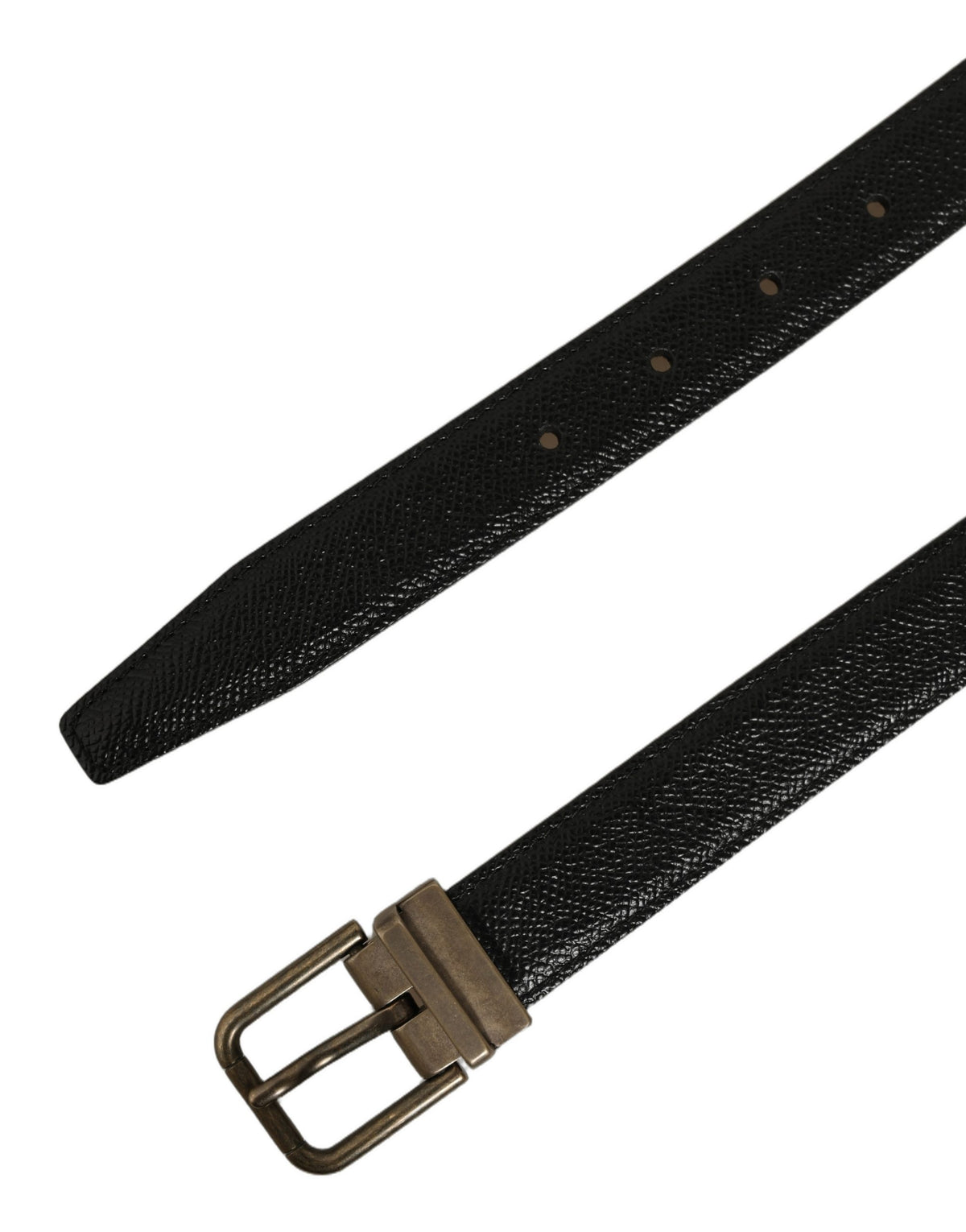 Dolce & Gabbana Men Black Calf Leather Gold Metal Buckle Belt