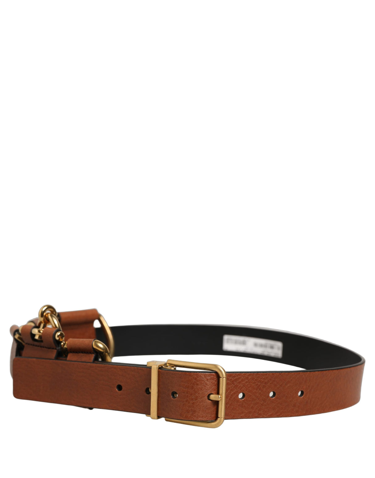 Dolce & Gabbana Brown Leather Gold Metal Rings Buckle Belt