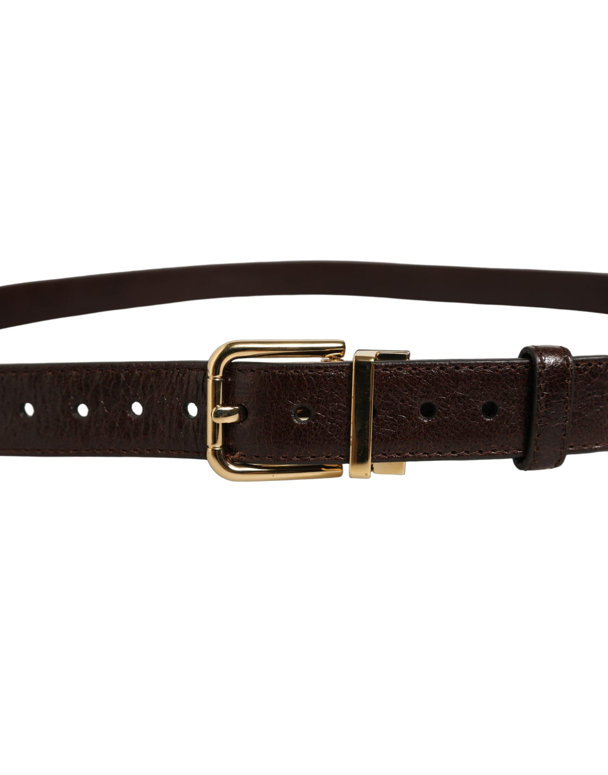 Dolce & Gabbana Men Brown Leather Gold Tone Metal Buckle Belt