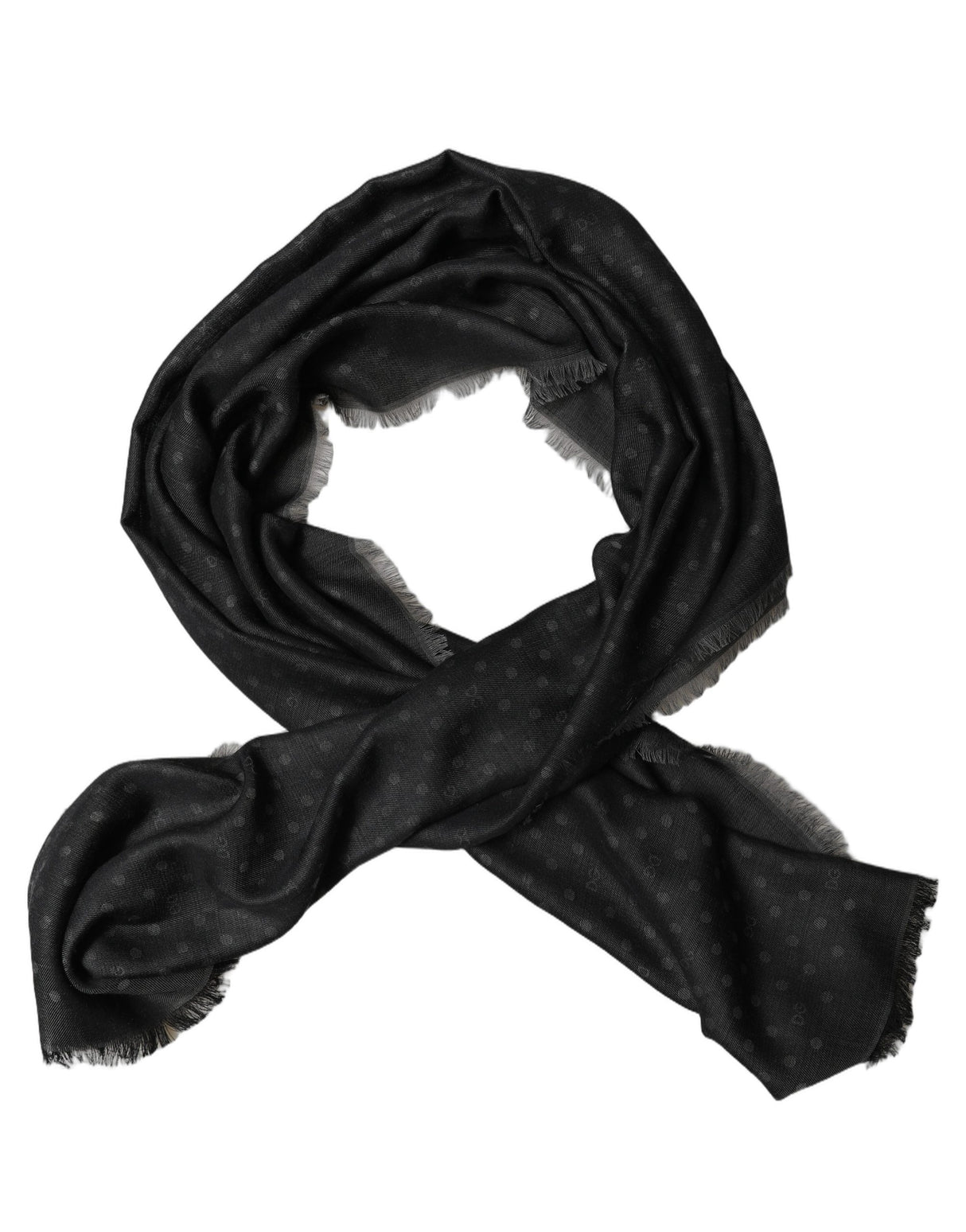 Dolce & Gabbana Men Black Viscose Polka Dot Fringe Shawl Lace Stole