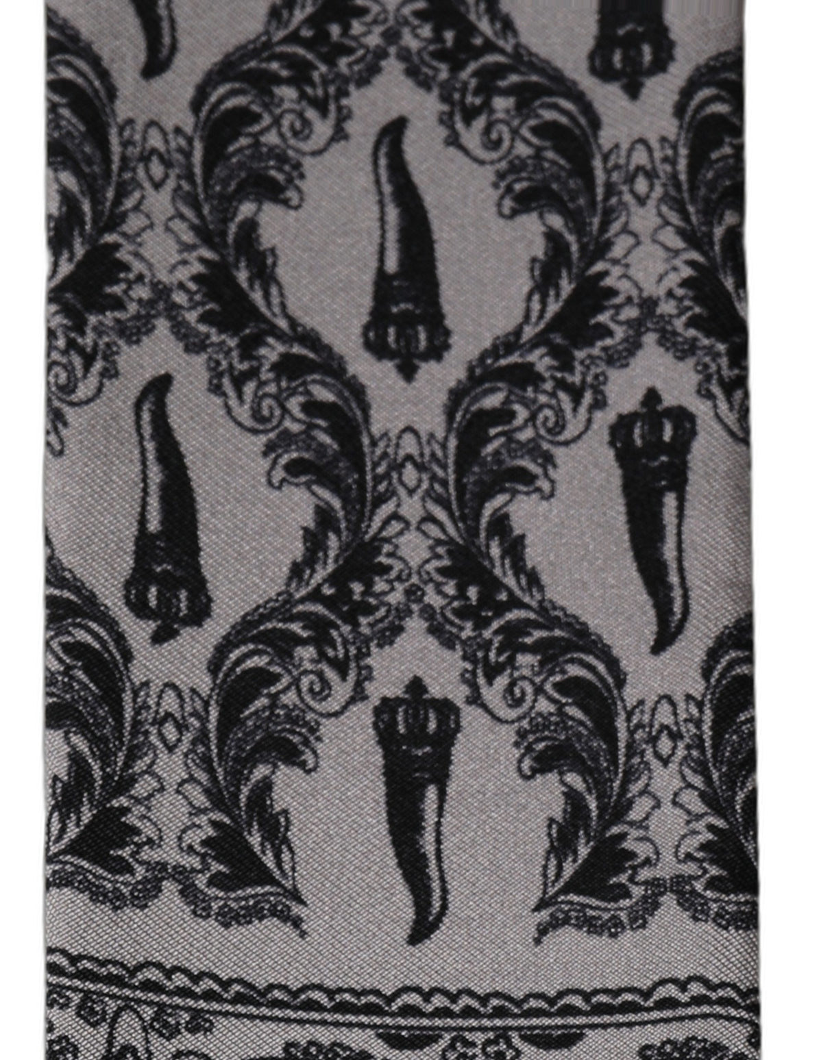 Dolce & Gabbana Gray Baroque Silk Fringed Skinny Foulard Scarf