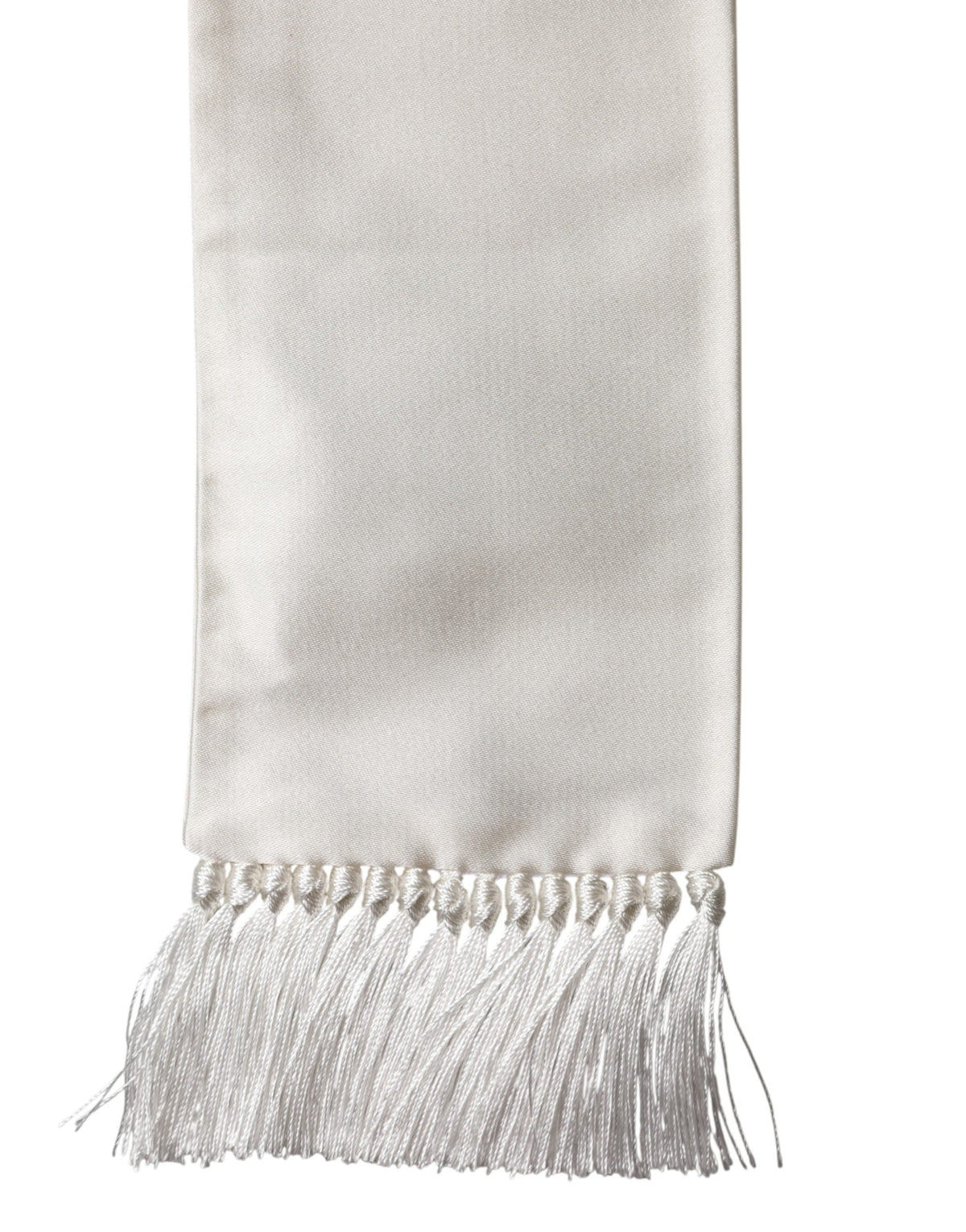 Dolce & Gabbana Men White Satin Silk Fringed Lace Stole Scarf