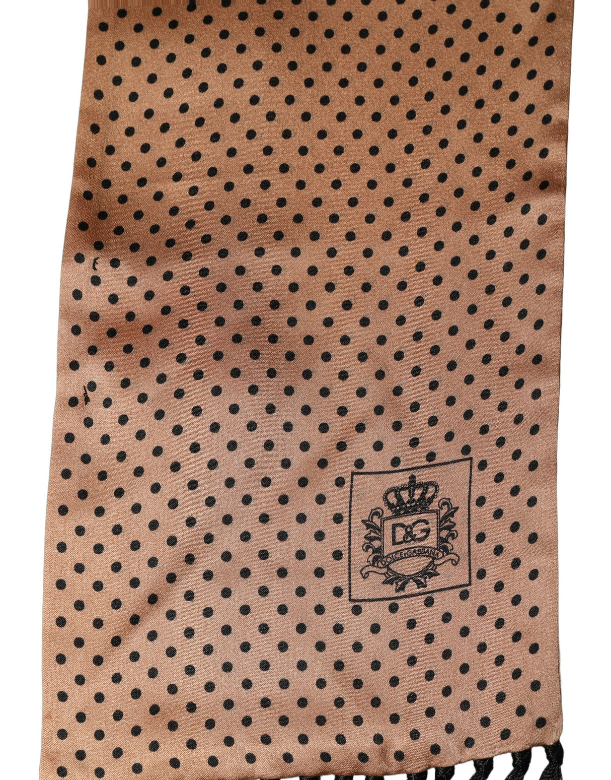 Dolce & Gabbana Brown Silk Dotted Fringed Neck Shawl Scarf