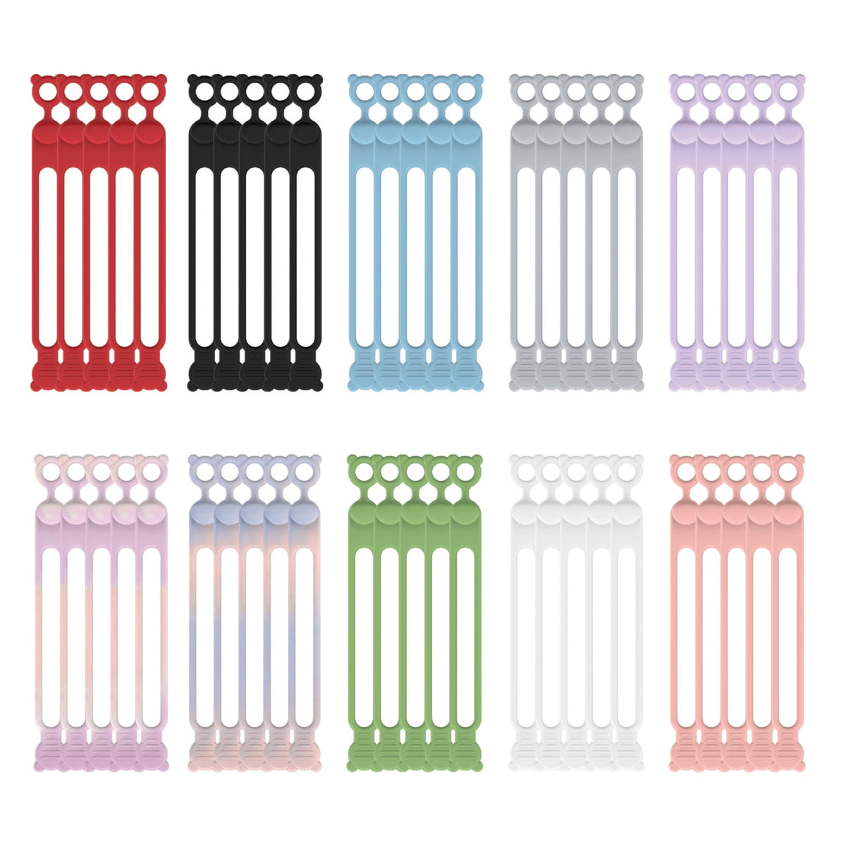 365Home 50-Pack Silicone Cable Ties Reusable Rubber Cable Ties Cord Organizer Electronic Accessories in HomeOfficeKitchenSchoolTravel