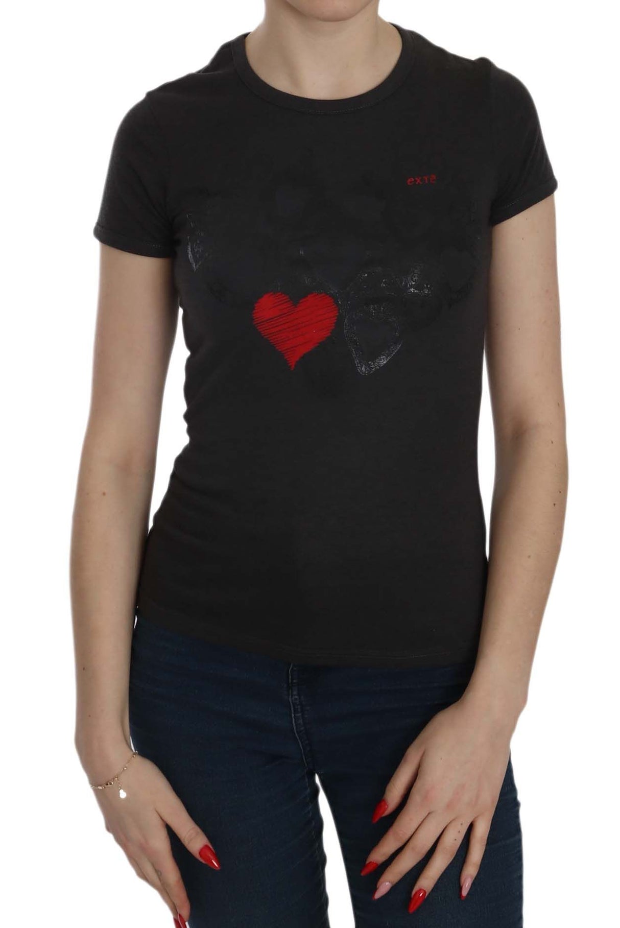 Exte Black Hearts Print Short Sleeve Casual Shirt Top
