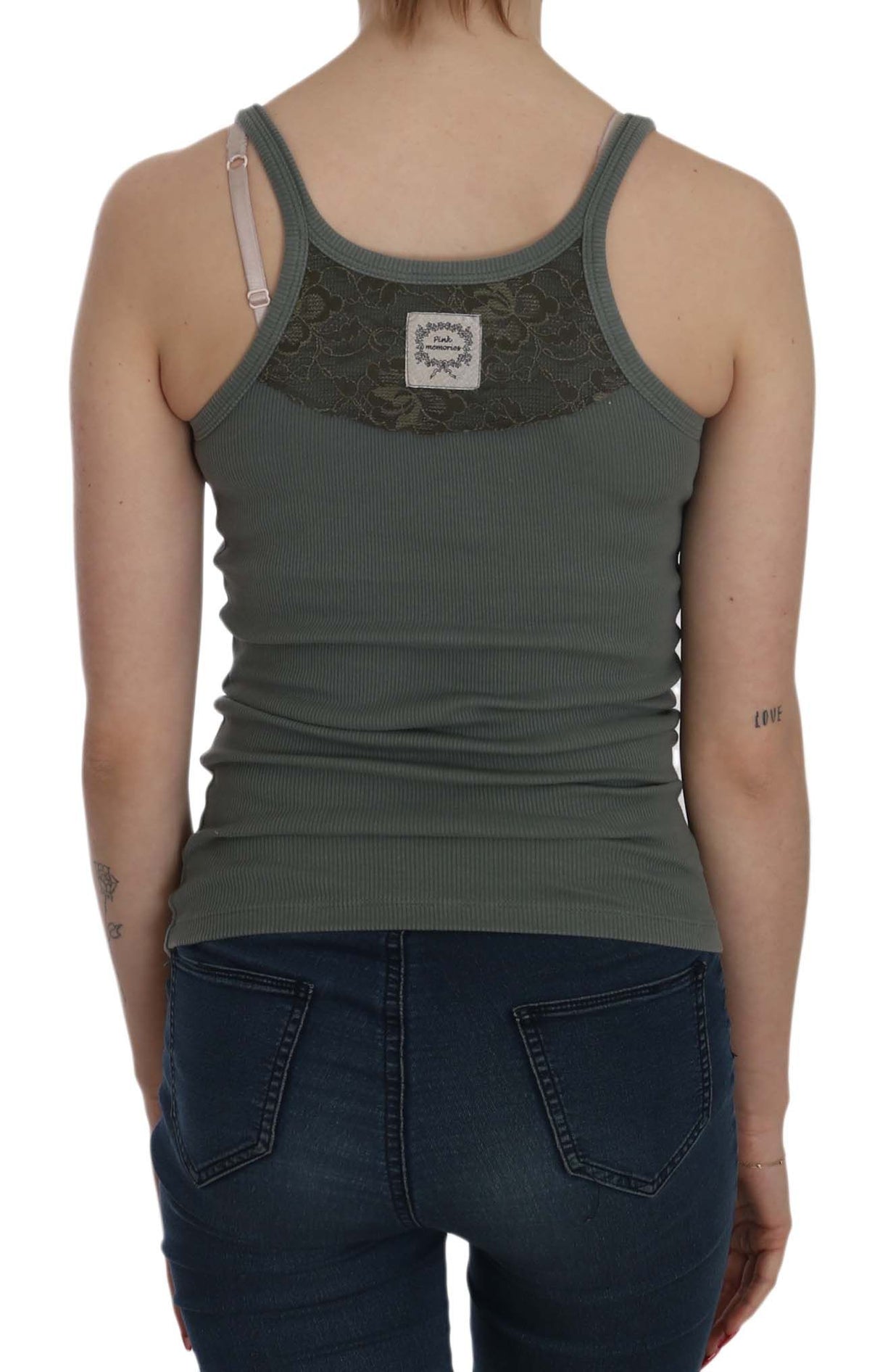 PINK MEMORIES Green Sleeveless Spaghetti Tank T-Shirt Blouse