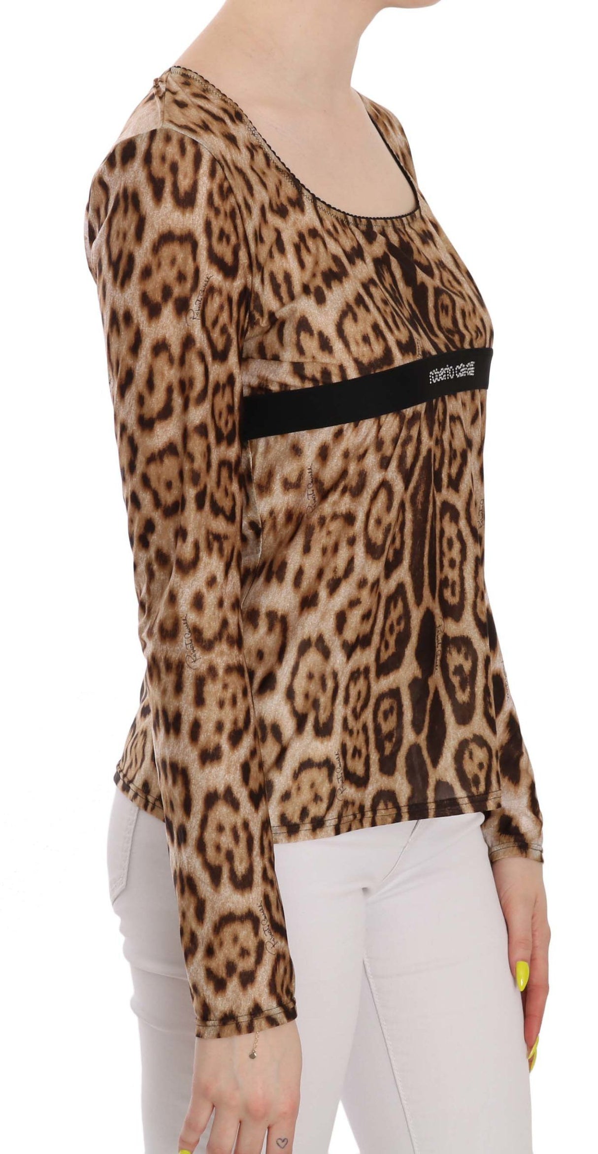 Roberto Cavalli Brown Round Neck Leopard Women Top Blouse
