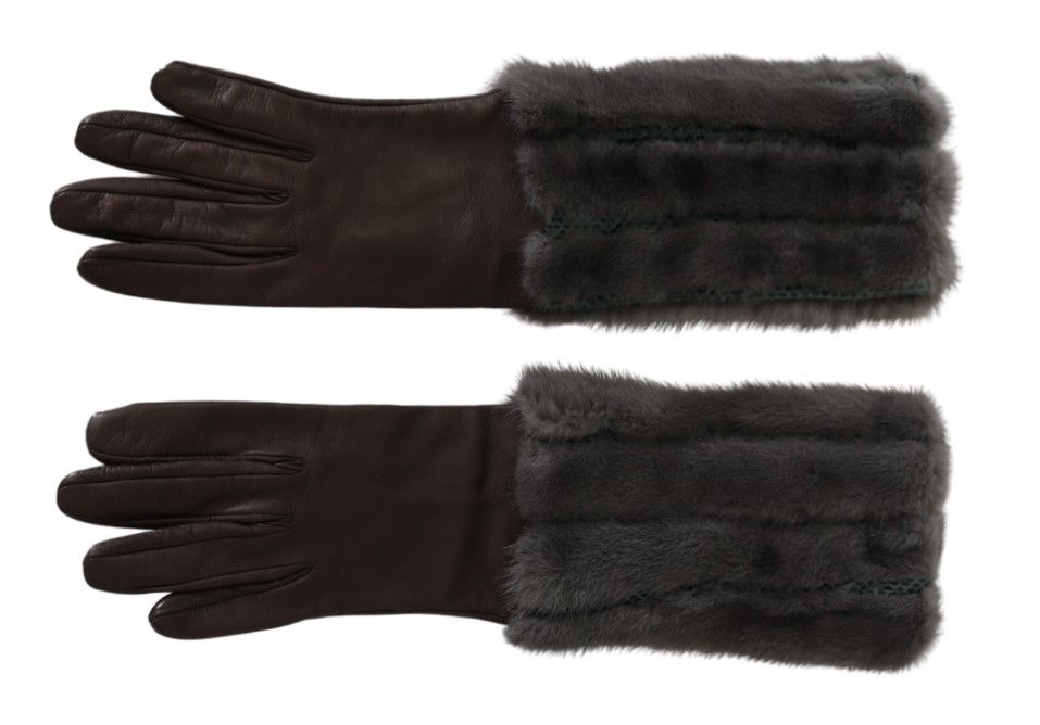 Dolce & Gabbana Brown Mid Arm Length Leather Fur Gloves