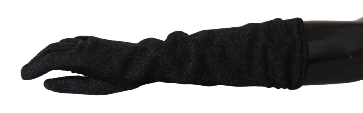 Dolce & Gabbana Black Gray Mid Arm Length Mittens Wool Gloves