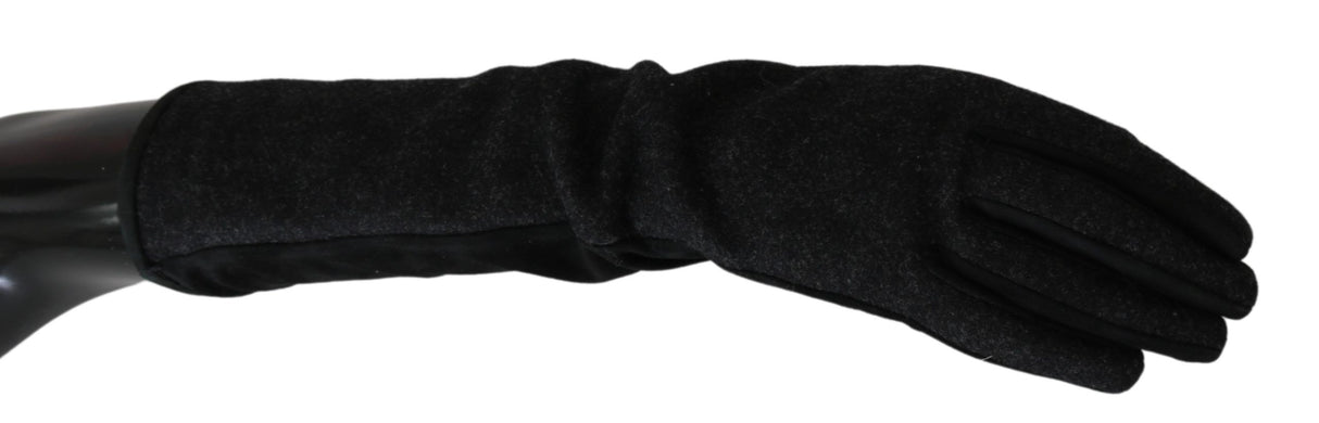 Dolce & Gabbana Black Gray Mid Arm Length Mittens Wool Gloves