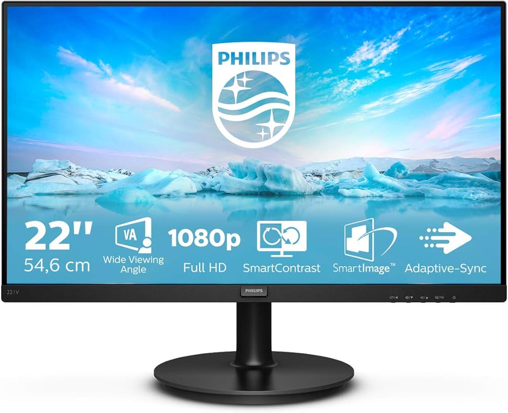 PHILIPS MONITOR 21.5'', HOME, E, VA, FHD 1920 X 1080, 75Hz, 4MS, 250CD/M2, TILT, WALL MOUNT, VGA, HDMI, 3YW, BLACK