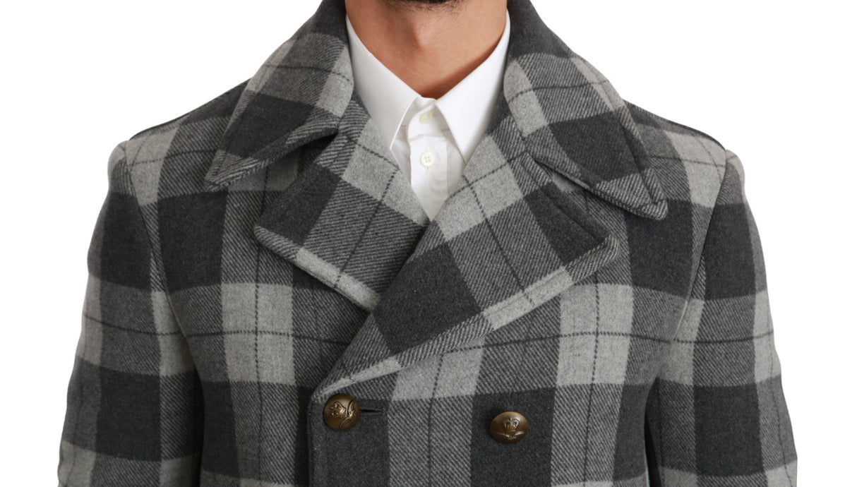 Dolce & Gabbana Gray Check Wool Cashmere Coat Jacket