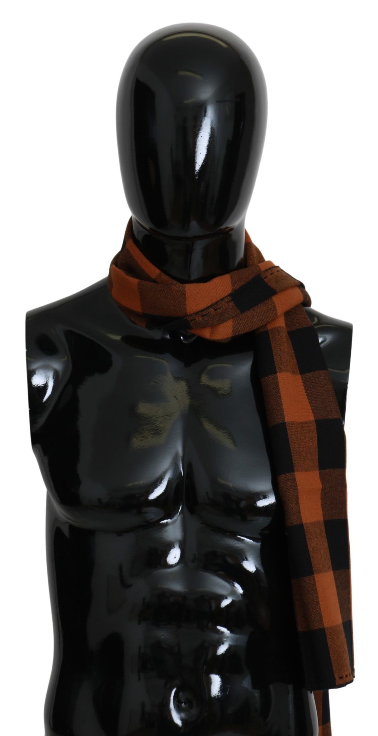 Costume National Orange Check Neck Wrap Shawl Scarf