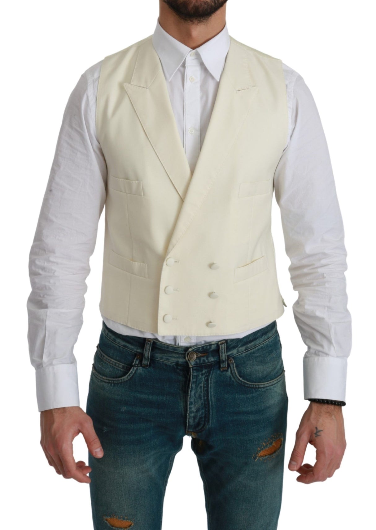 Dolce & Gabbana White Waistcoat Formal Wool Vest