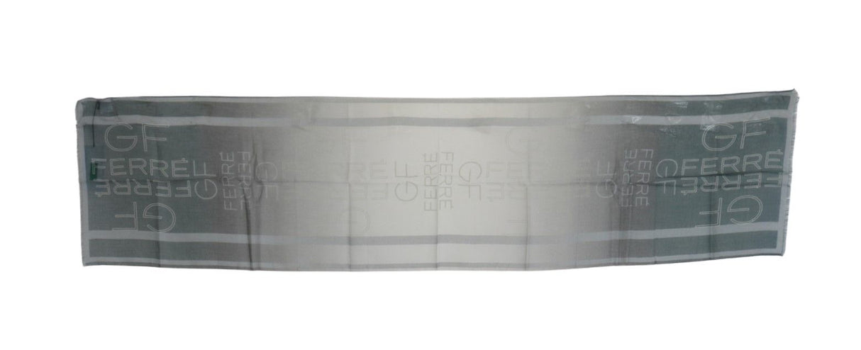 GF Ferre Gray Wool Viscose Foulard Patterned Branded Scarf