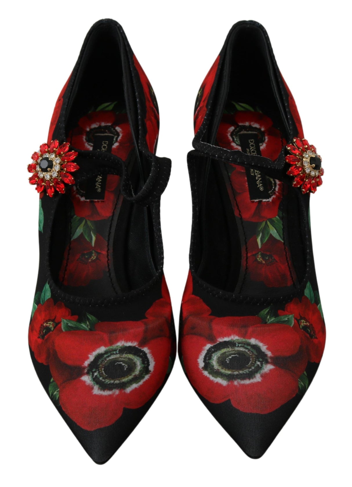 Dolce & Gabbana Black Red Floral Mary Janes Pumps Shoes
