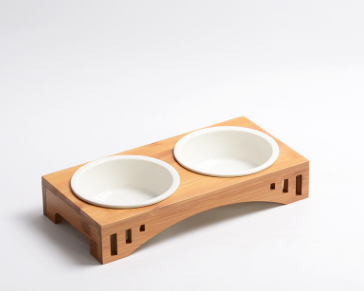 Wooden Pet Dining Table with Bowl Stand and Accessories