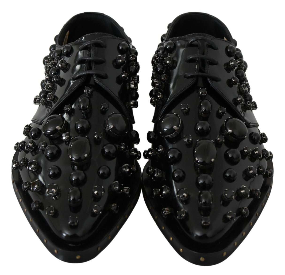 Dolce & Gabbana Black Leather Crystals Dress Broque Shoes
