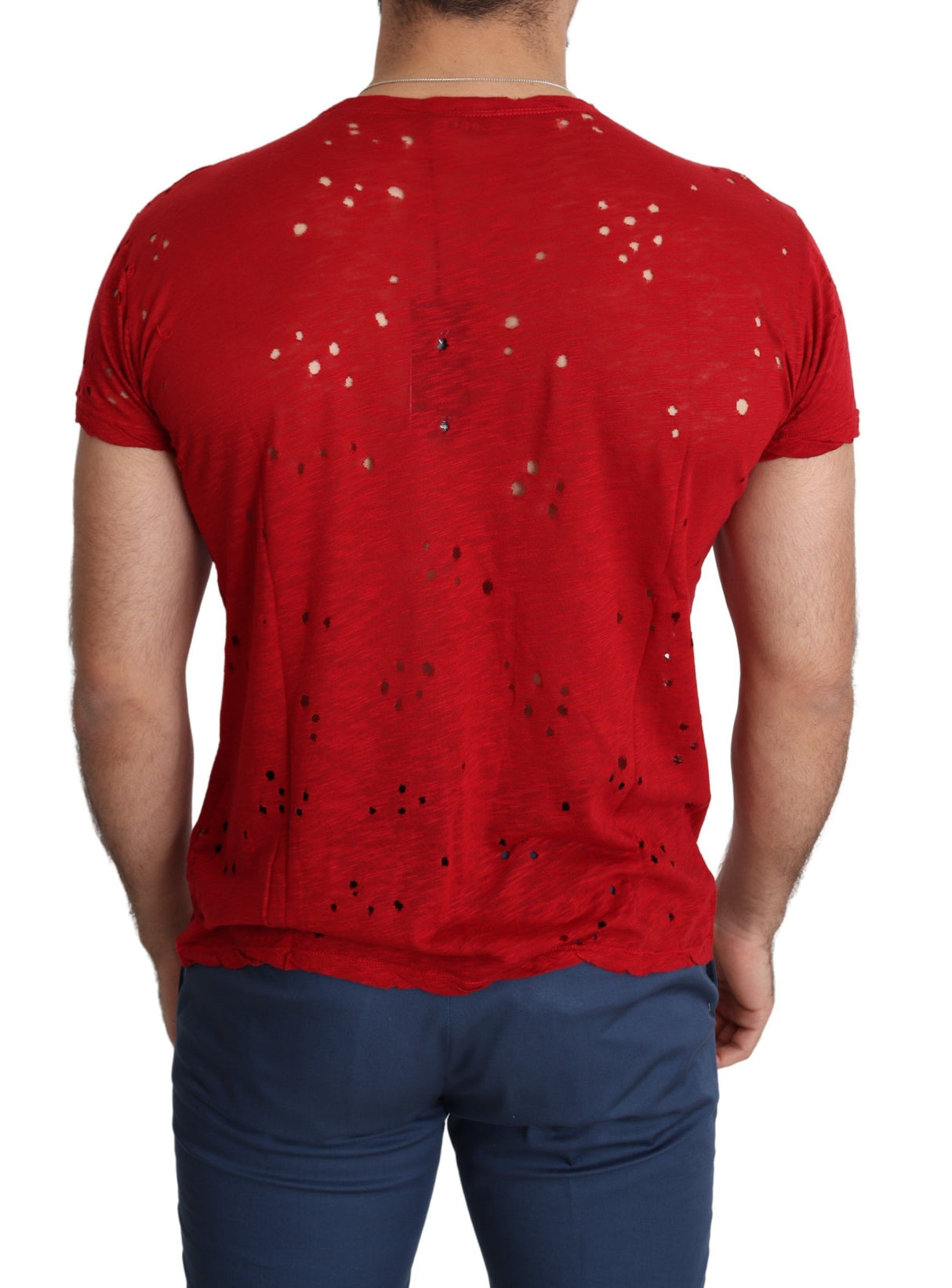 Guess Red Cotton Logo Print Men Casual Top Perforated T-shirt