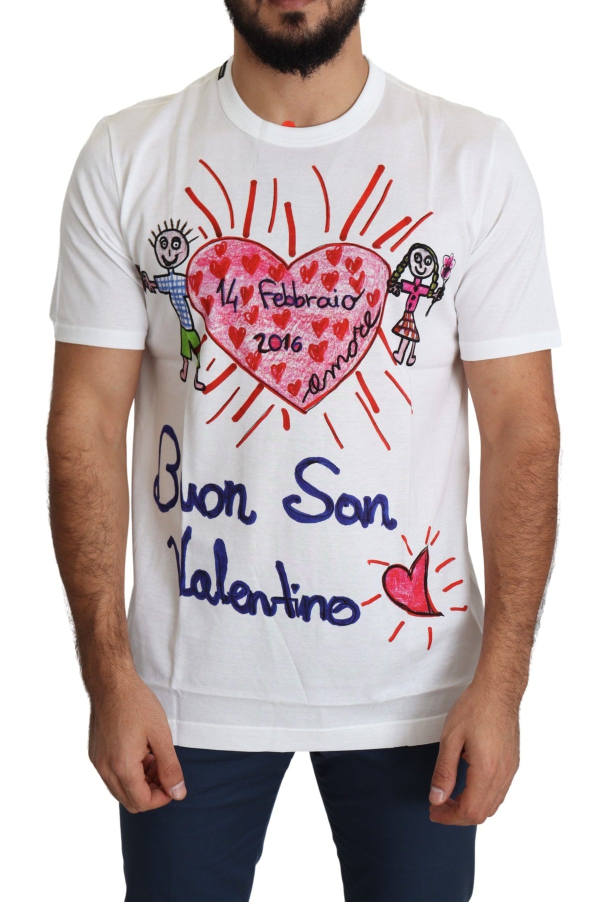 Dolce & Gabbana White Saint Valentine Hearts Print Men T-shirt