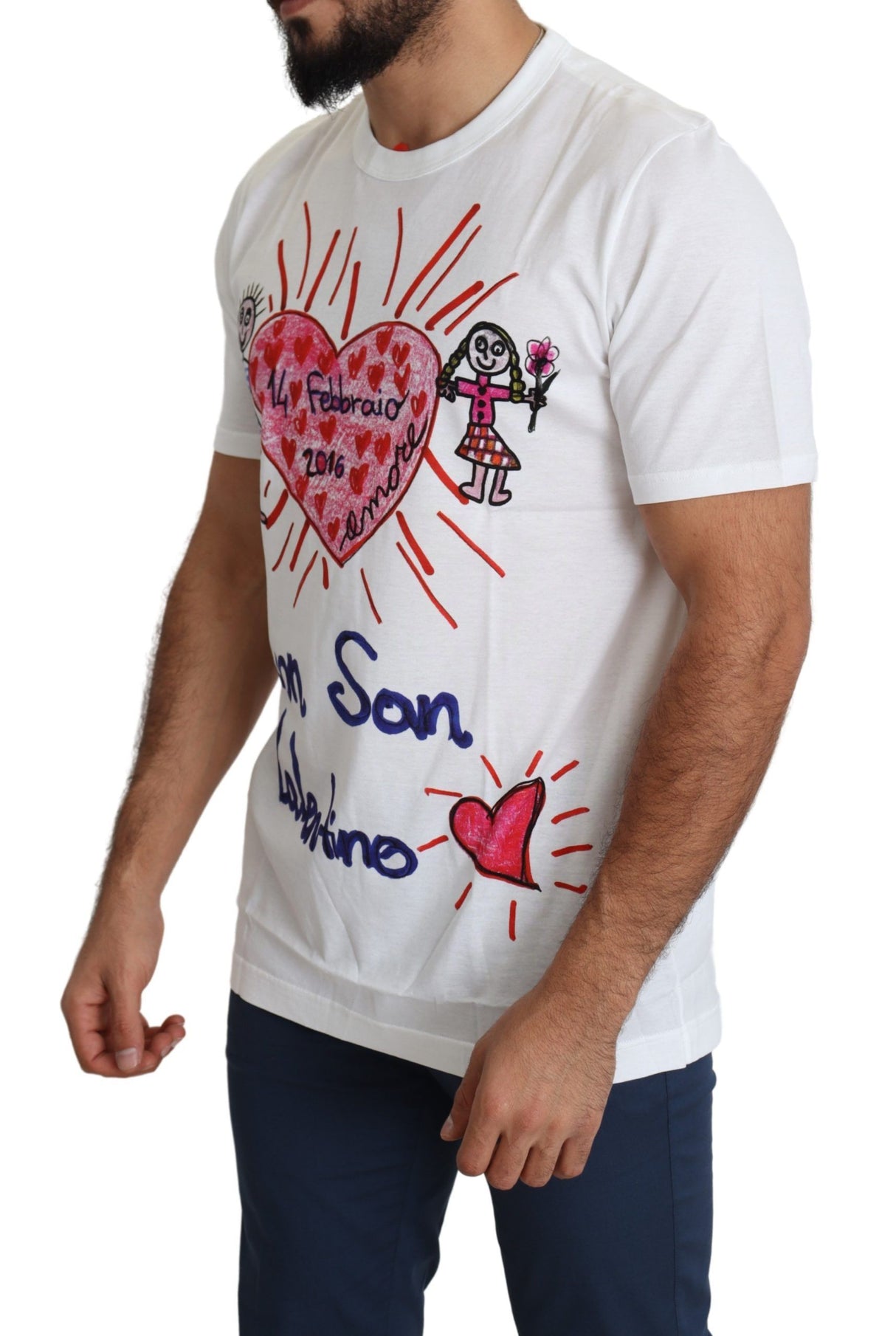 Dolce & Gabbana White Saint Valentine Hearts Print Men T-shirt