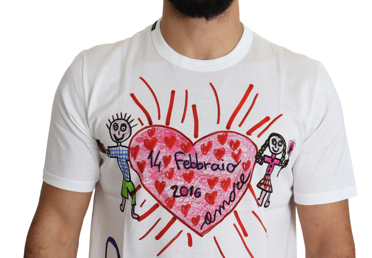 Dolce & Gabbana White Saint Valentine Hearts Print Men T-shirt
