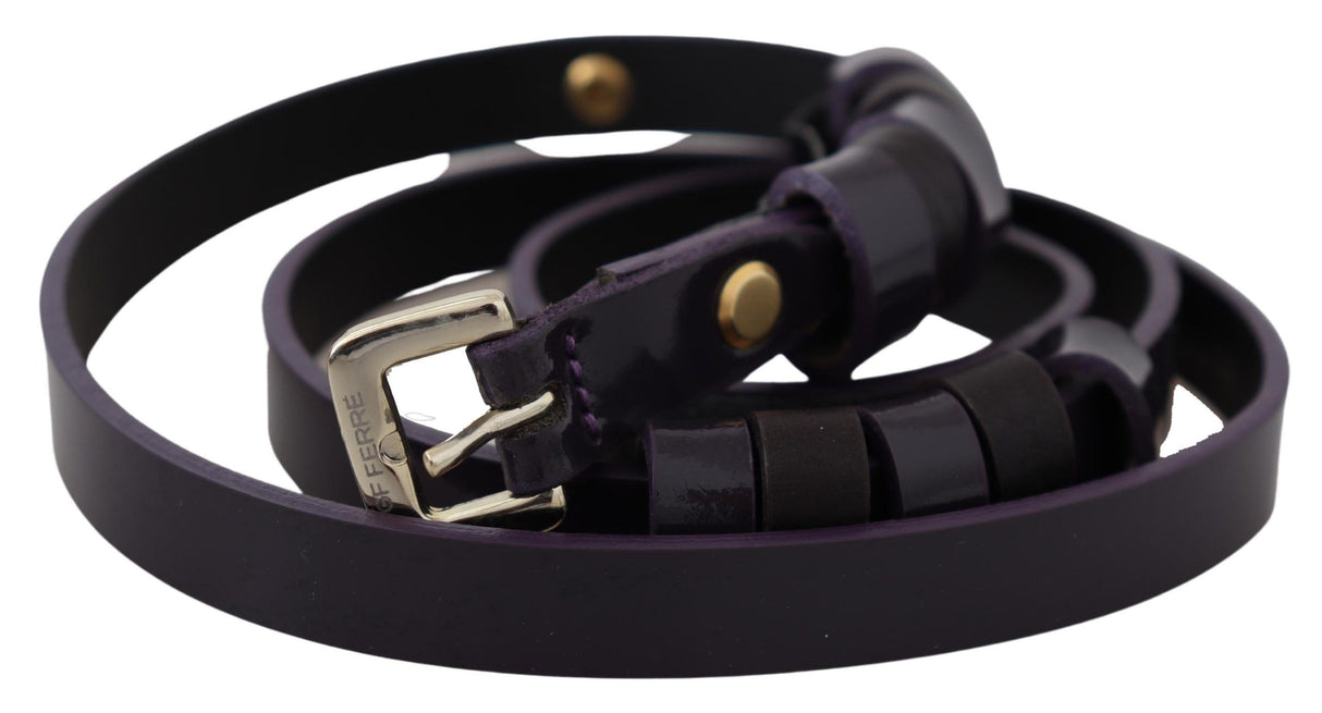 GF Ferre Black Leather Thin Gold Metal Chrome Buckle Belt