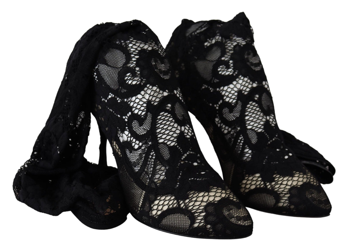 Dolce & Gabbana Black Taormina Lace Socks Boots Shoes Pumps