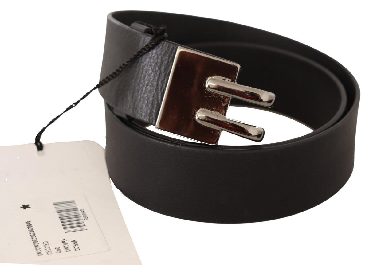 Costume National Black Leather Silver Buckle Waist Belt
