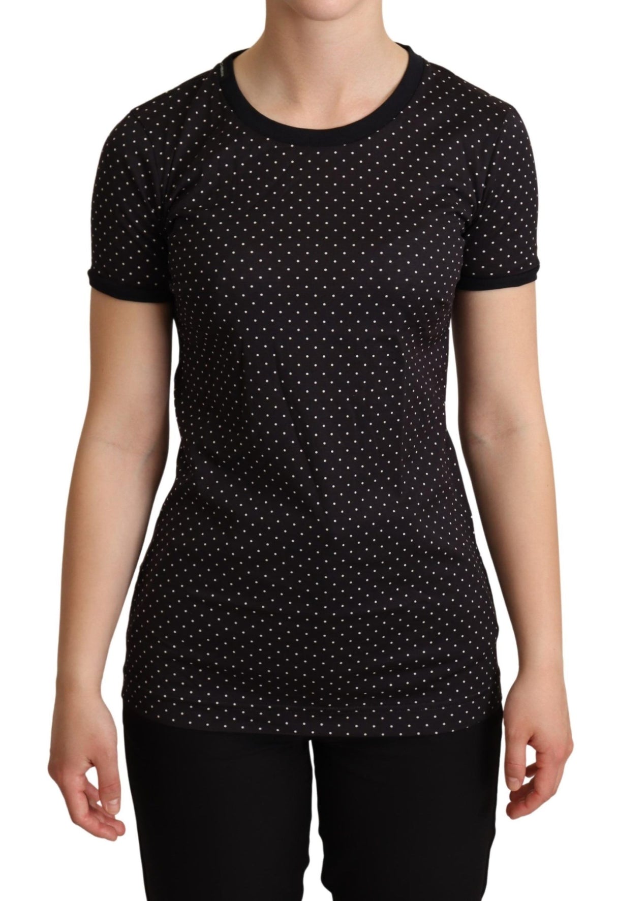 Dolce & Gabbana Black Dotted Crewneck Cotton T-shirt