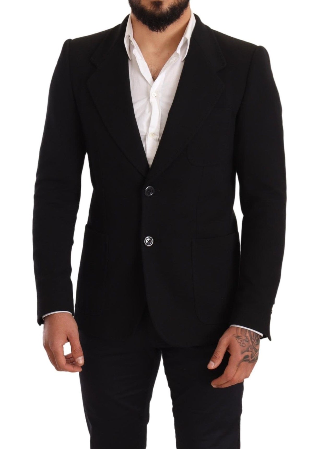 Dolce & Gabbana Black Cotton Slim Fit Coat Jacket Blazer