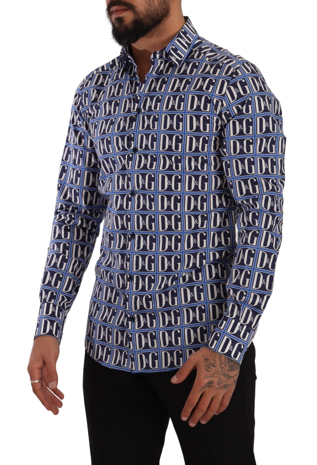 Dolce & Gabbana Blue Logo Mania Slim Fit Cotton Shirt