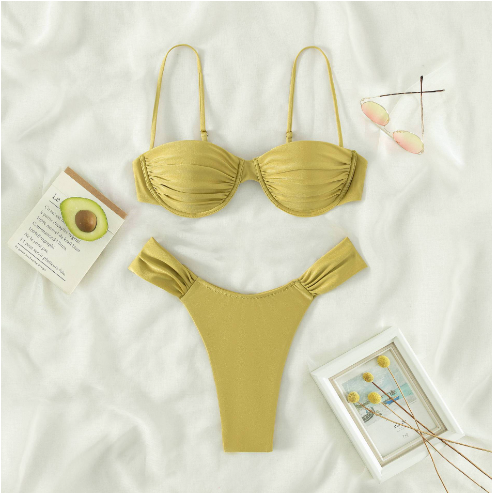 Miyouj Solid Color Push Up Bikini Set for Women (One Set)