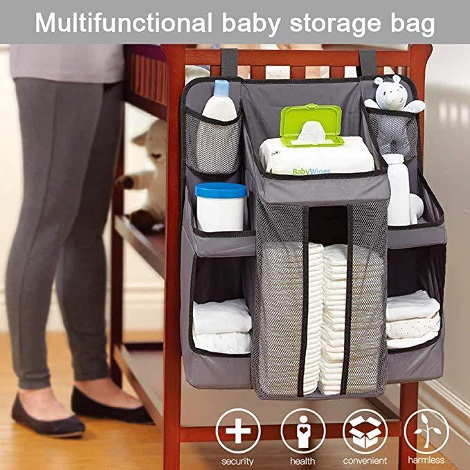 Baby Crib Storage Bag for Bottles and Diapers