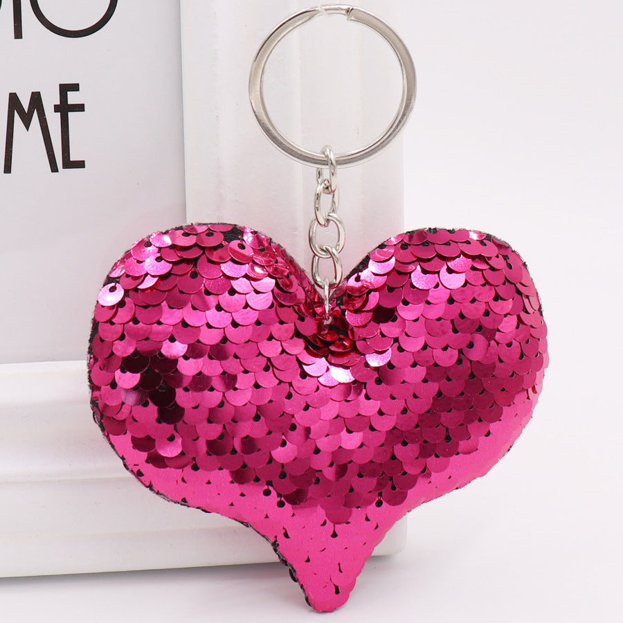Sequin Heart Bag Charm with Reflective Keyring Design