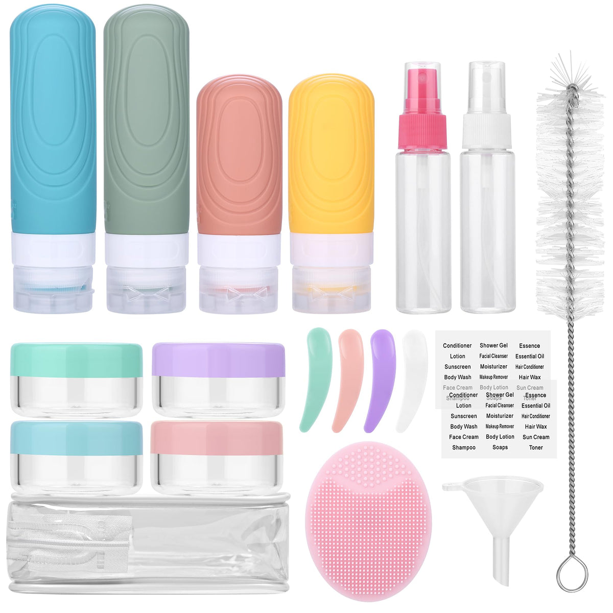 Dresse Travel Bottles for Toiletries 20 Pack Airplane Travel Essentials Leak-Proof Refillable Liquid Shampoo Bottles Perfect Travel Accessories for Women-(warm color)
