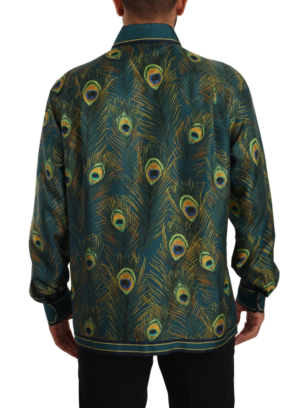 Dolce & Gabbana Peacock Feather Print Silk Pajama Mens Shirt