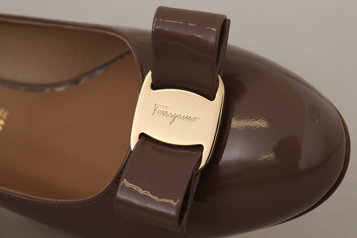 Salvatore Ferragamo Brown Naplak Calf Leather Pumps Shoes