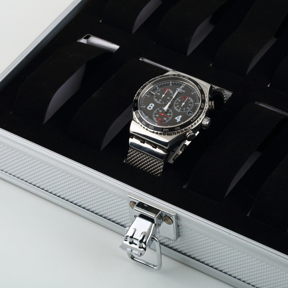 12-Position Aluminum Watch Box with Lock for Display