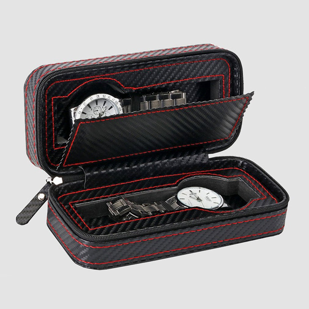 2-Slot Carbon Fiber Watch Box with Travel Case