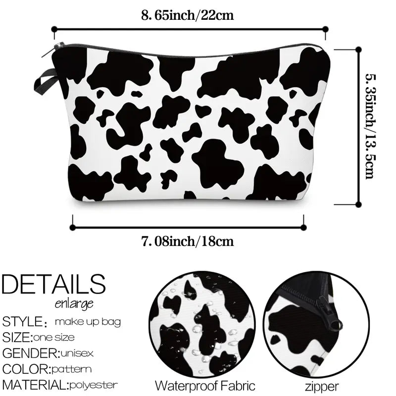 Cow Pattern Cosmetic Bag - Roomy Travel Makeup Organizer