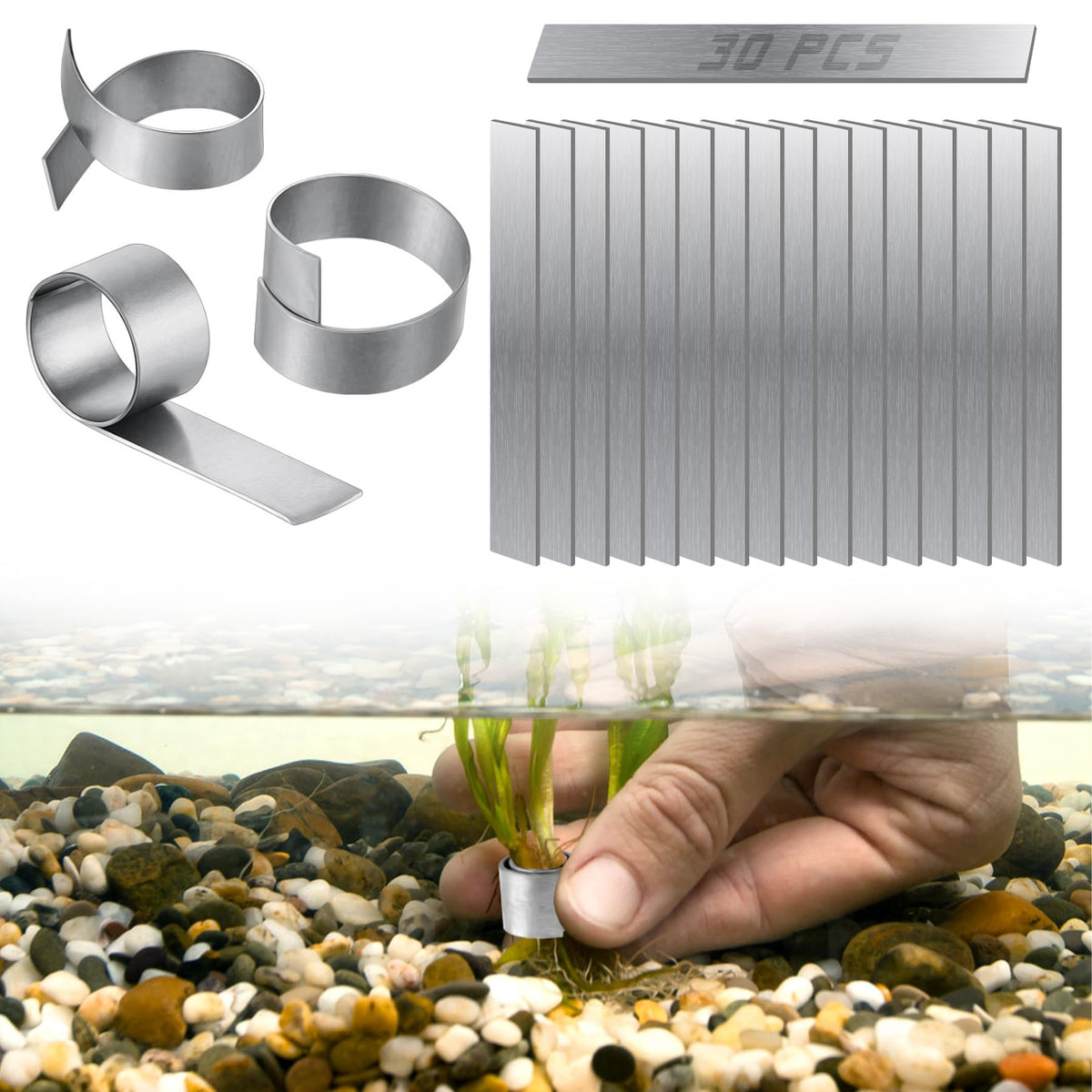 Roetelo Aquarium Plant Weights Plant Anchors 30Pcs Aquarium Plant Anchors Plant Weights Anchors for Live Plants Plant Weights Stops Plants from Floating in The Aquarium.