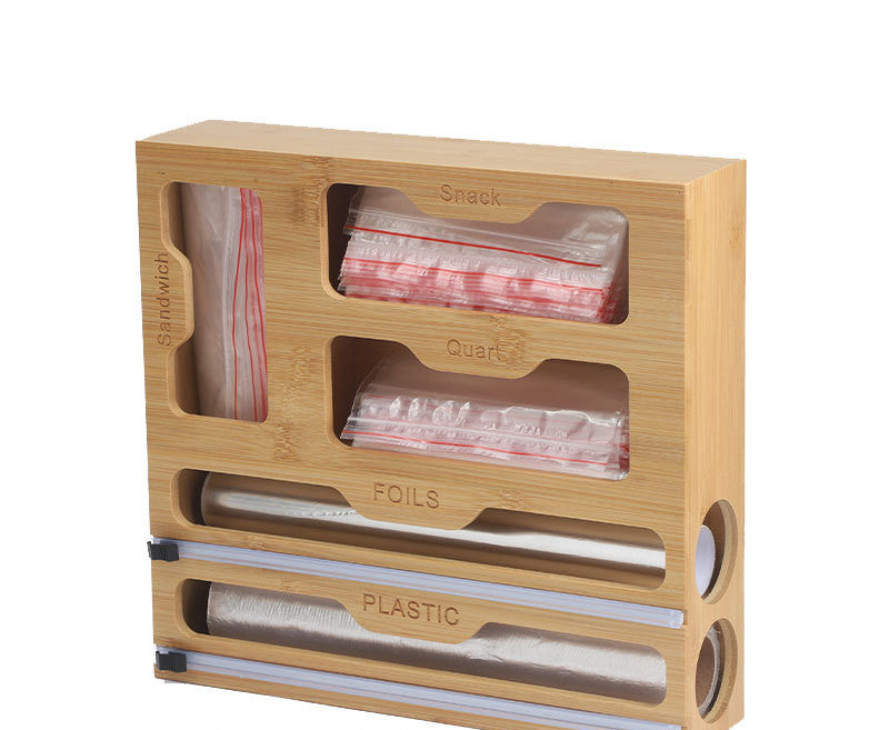 Bamboo Plastic Wrap Storage Box for Kitchen Freshness