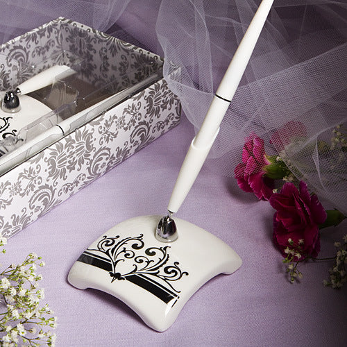 Ceramic Pen Holder with Sign Pen for Desk Setup