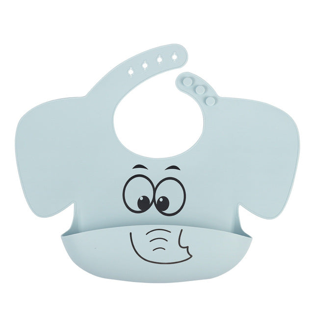 Baby Silicone Elephant Printed Bibs and Sucker Plates Set