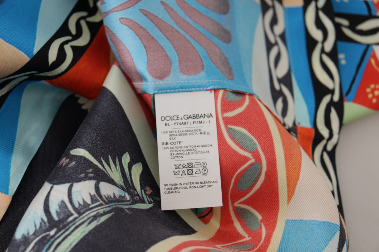 Dolce & Gabbana Multicolor Soldier Carretto Silk Top T-shirt