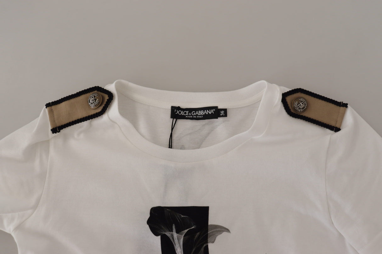Dolce & Gabbana White Black Roses Crewneck Cotton T-shirt