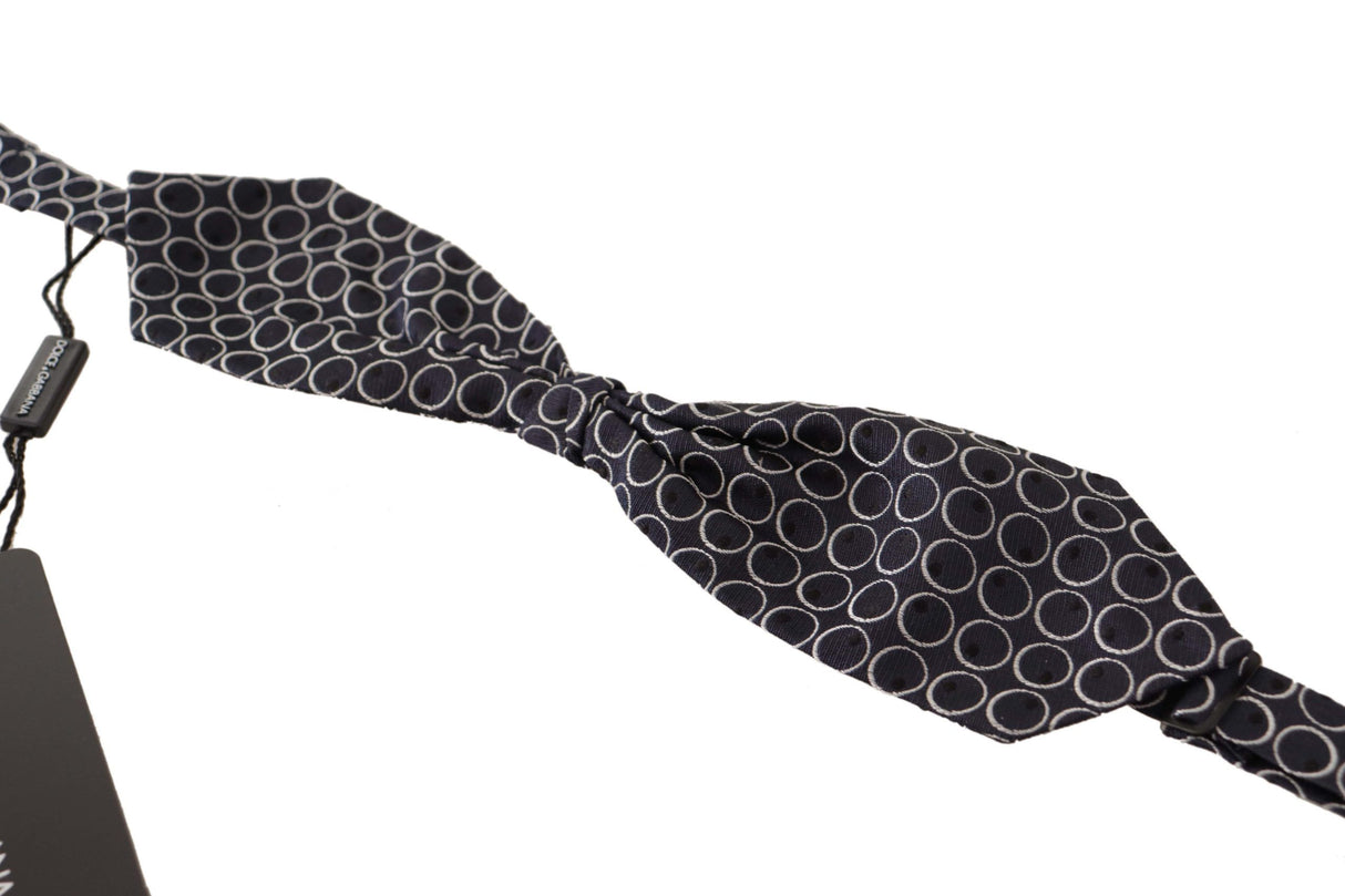Dolce & Gabbana Black White Round 100% Silk Neck Papillon Tie