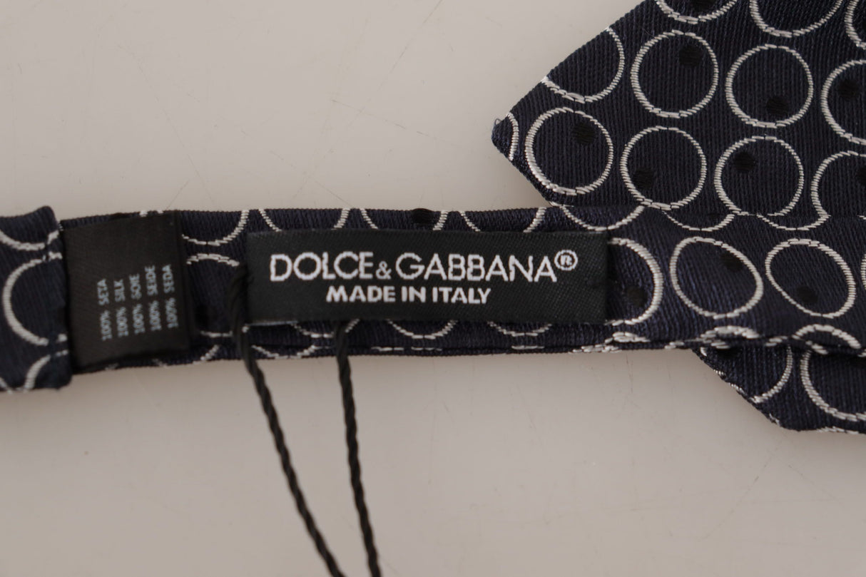 Dolce & Gabbana Black White Round 100% Silk Neck Papillon Tie
