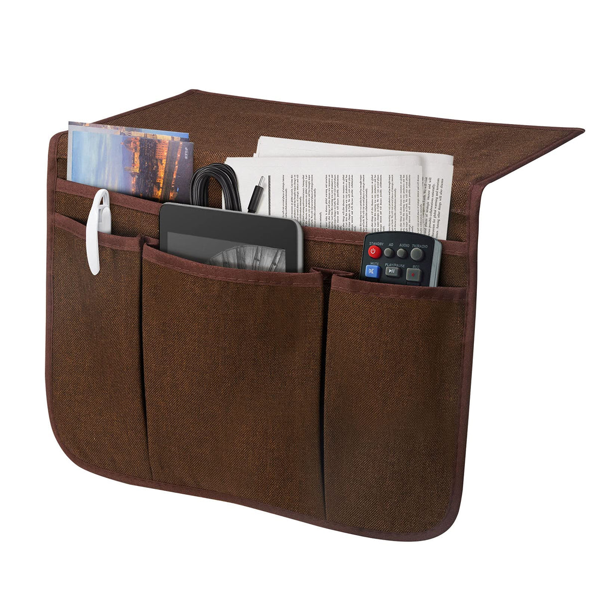 Bedside Caddy Bedside Storage Organizer Magazine Phone Tablet iPad Remote Holder Organizer Caddy for Home College Dorm Bed Sofa Bunk Bed (Brown)